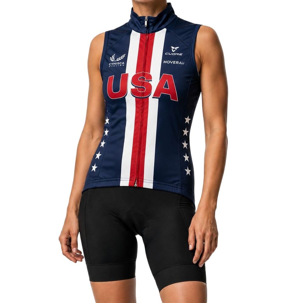 Cuore USA Team Cynisca Cycling Wind Vest Womens XS Race Fit Stars & Stripes